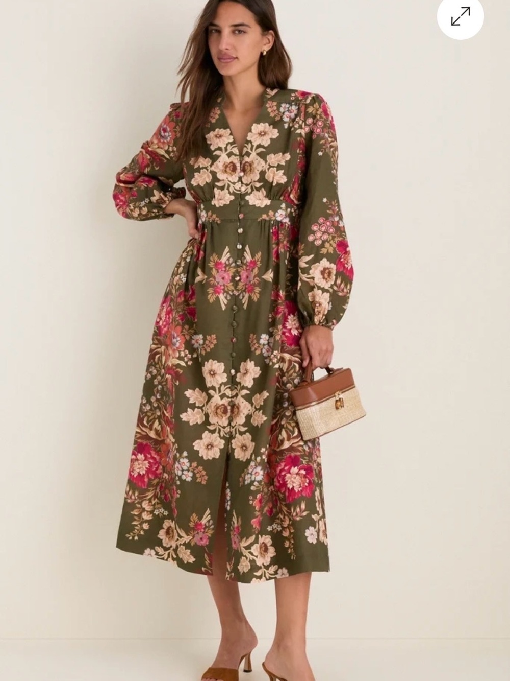 Tuckernuck Olive Maxi Dress with Pink and Cream Floral Print
